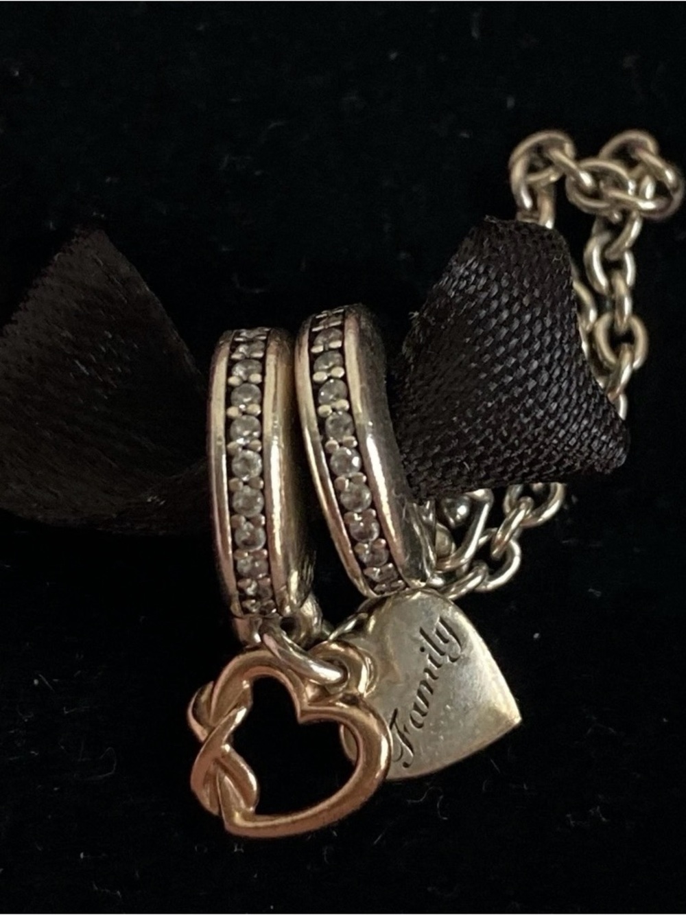 Pandora Family Safety Chain with Heart Charms in Sterling and Rose Gold Plated